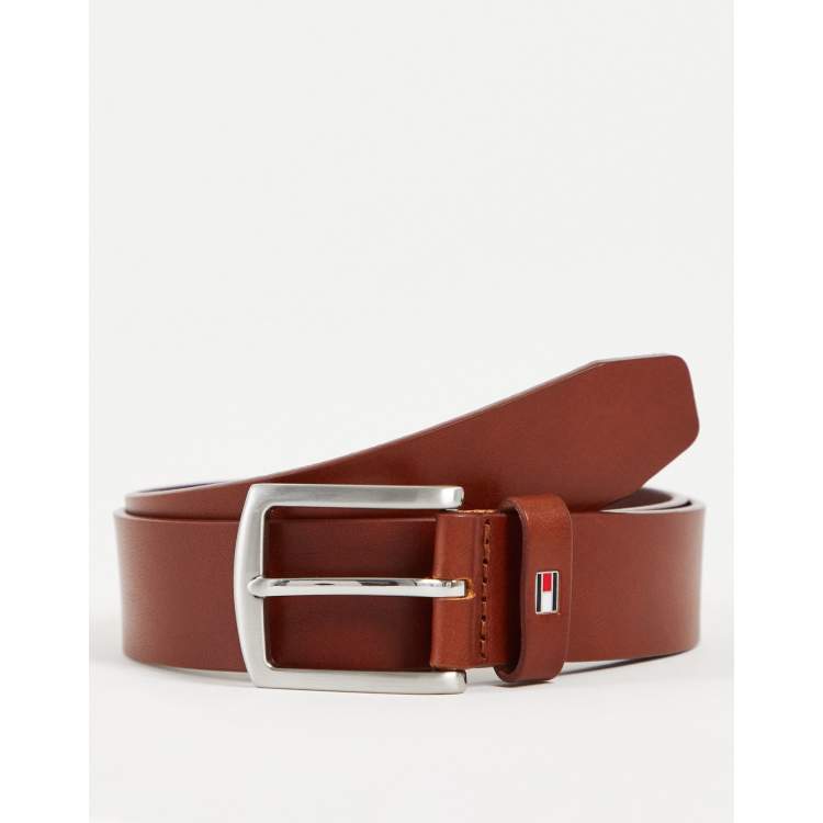 houding Ijveraar Miniatuur Tommy Hilfiger new denton 3.5cm leather belt in dark tan | ASOS