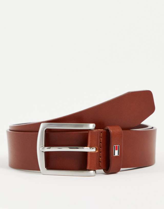 Tommy Hilfiger new denton 3.5cm leather belt in dark tan