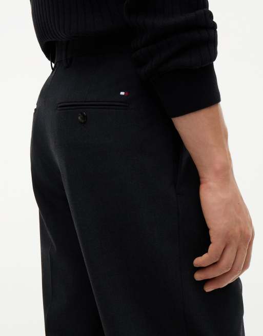 Tommy Hilfiger New York Label Hose aus Wollmix mit konischem Bein in dunklem Meliertgrau, 4 von 7