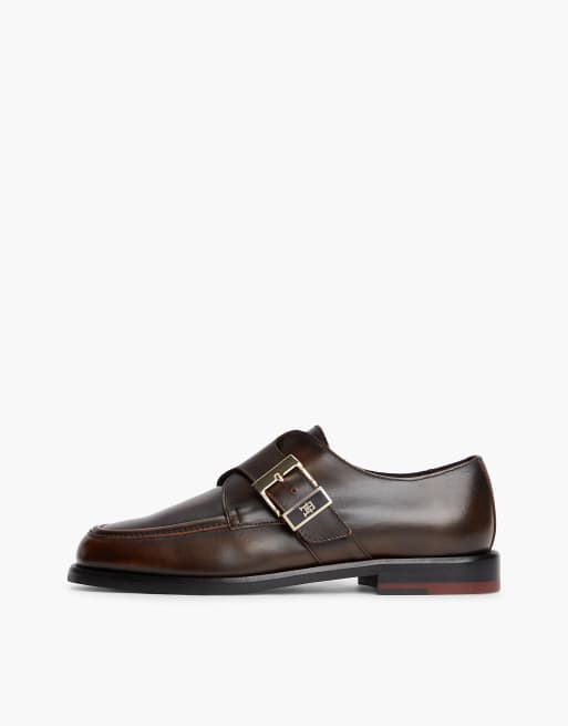 Tommy Hilfiger New york label leather buckle moc toe loafers in dark brown, 7 of 7