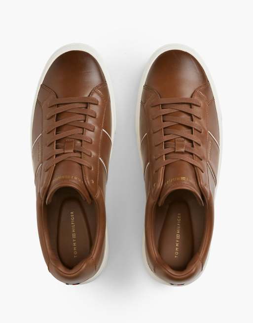 Tommy Hilfiger New york label leather cupsole trainers in winter cognac, 3 of 7