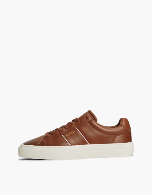 Tommy Hilfiger New york label leather cupsole trainers in winter cognac, 7 of 7