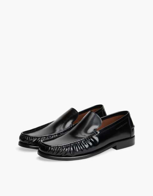 Tommy Hilfiger New york label leather loafers in black, 2 of 7
