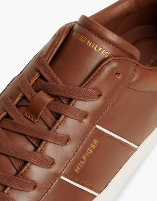 Tommy Hilfiger New York Label Leder-Sneaker mit Cupsohle in Wintercognac, 6 von 7