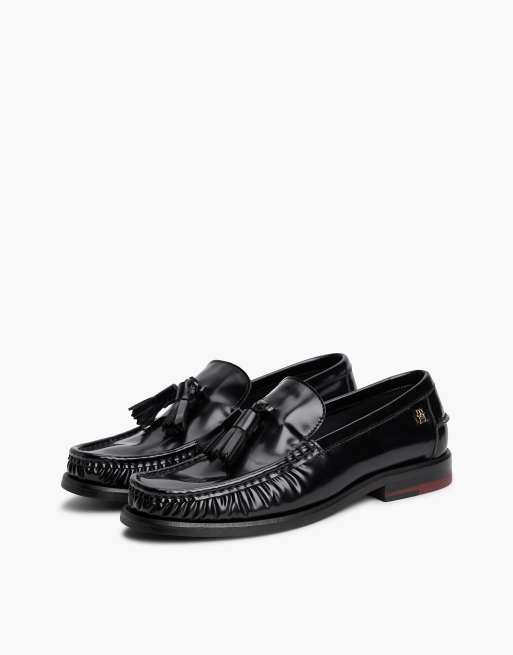 Tommy Hilfiger New York Label Loafer aus glänzendem Leder mit Quaste in Schwarz, 2 von 7