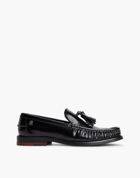 Tommy Hilfiger New york label shiny leather tassel loafers in black - view 1