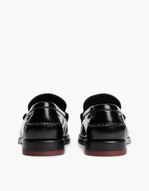 Tommy Hilfiger New york label shiny leather tassel loafers in black, 4 of 7