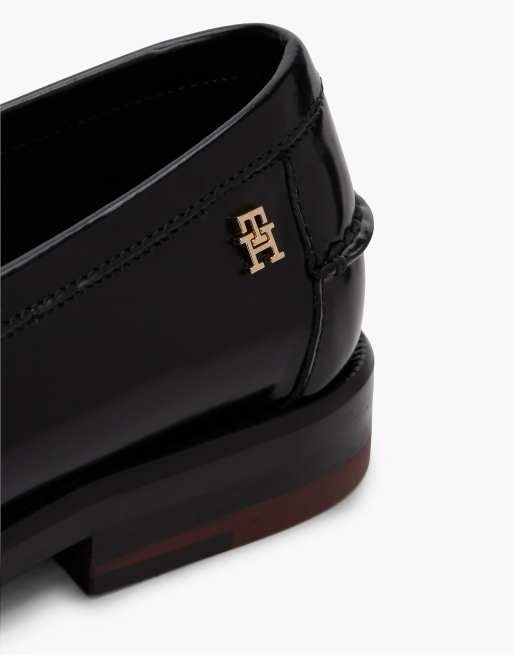 Tommy Hilfiger New york label shiny leather tassel loafers in black, 6 of 7