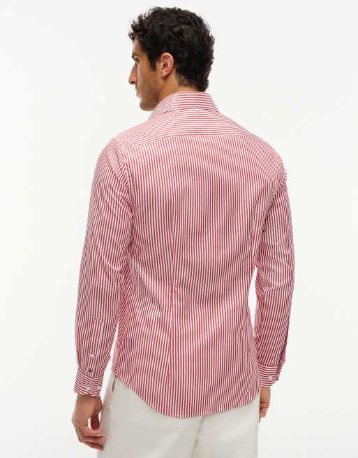 Tommy Hilfiger New york label slim fit flex collar shirt in medium red/white, 4 of 6