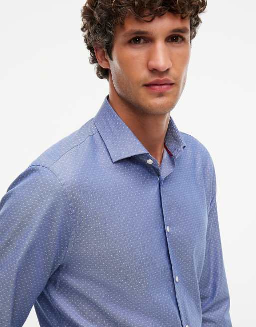 Tommy Hilfiger New york label slim fit flex collar shirt in navy blue, 3 of 6
