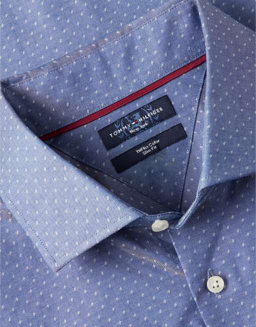 Tommy Hilfiger New york label slim fit flex collar shirt in navy blue, 6 of 6