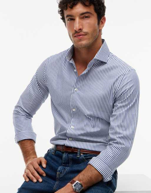Tommy Hilfiger New york label Slim Fit Hemd mit Flex-Kragen in Marineblau / Weiß, 3 von 6