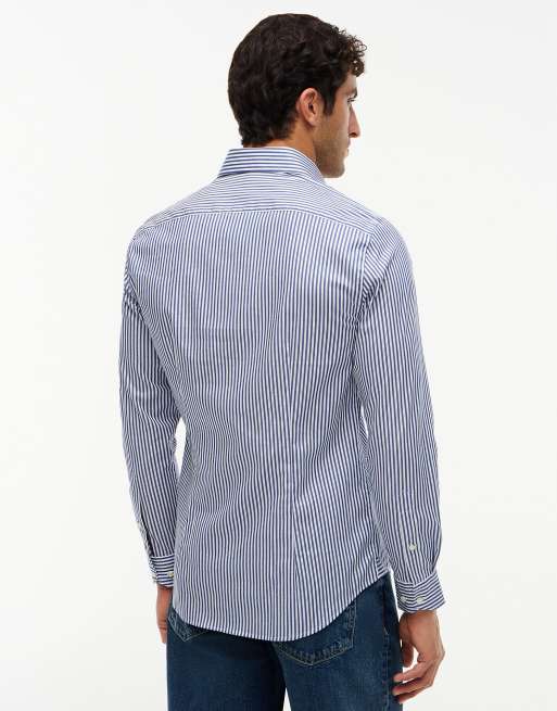 Tommy Hilfiger New york label Slim Fit Hemd mit Flex-Kragen in Marineblau / Weiß, 4 von 6