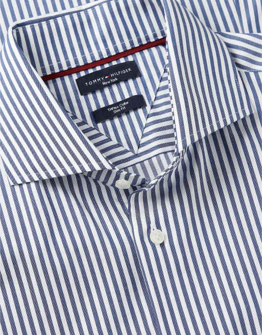 Tommy Hilfiger New york label Slim Fit Hemd mit Flex-Kragen in Marineblau / Weiß, 6 von 6