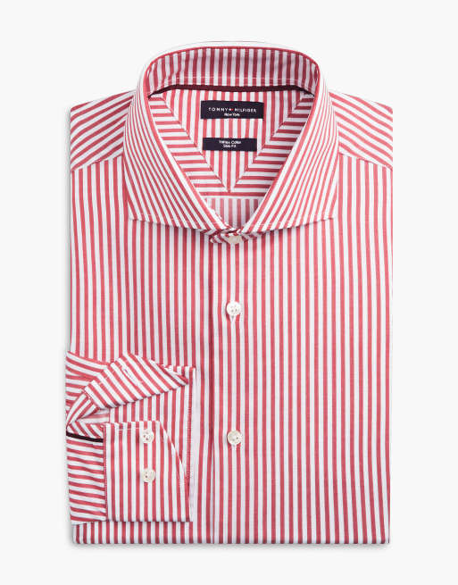 Tommy Hilfiger New york label Slim-Fit-Hemd mit Flex-Kragen in Mittelrot/Weiß, 6 von 6