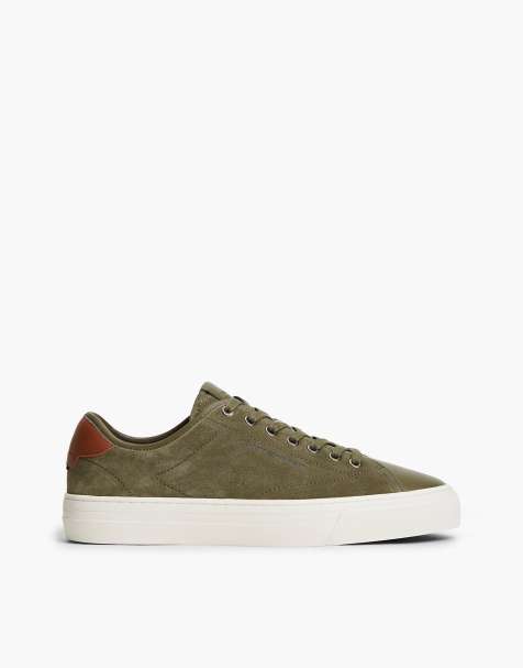 Tommy Hilfiger New York Label Sneaker aus Wildleder mit kontrastierendem Absatz in Khaki - view 1
