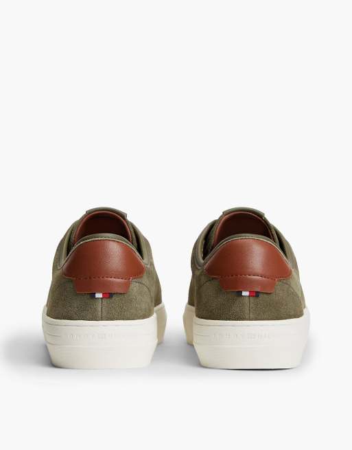 Tommy Hilfiger New york label suede contrast heel trainers in khaki, 4 of 7