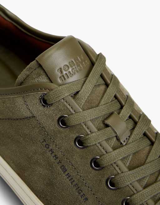 Tommy Hilfiger New york label suede contrast heel trainers in khaki, 6 of 7
