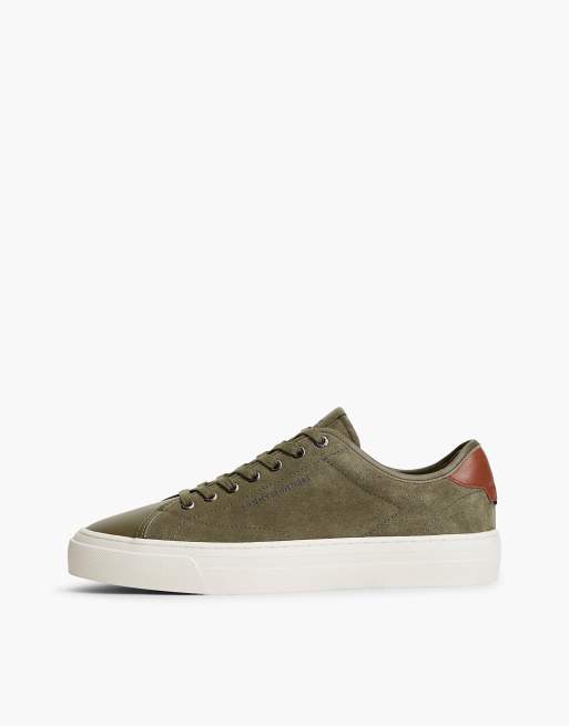 Tommy Hilfiger New york label suede contrast heel trainers in khaki, 7 of 7