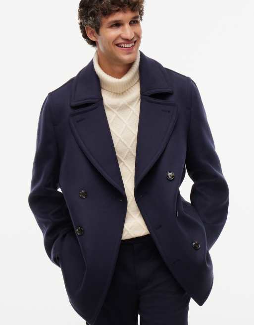 Tommy Hilfiger New york label wool blend relaxed peacoat in dark blue, 3 of 7