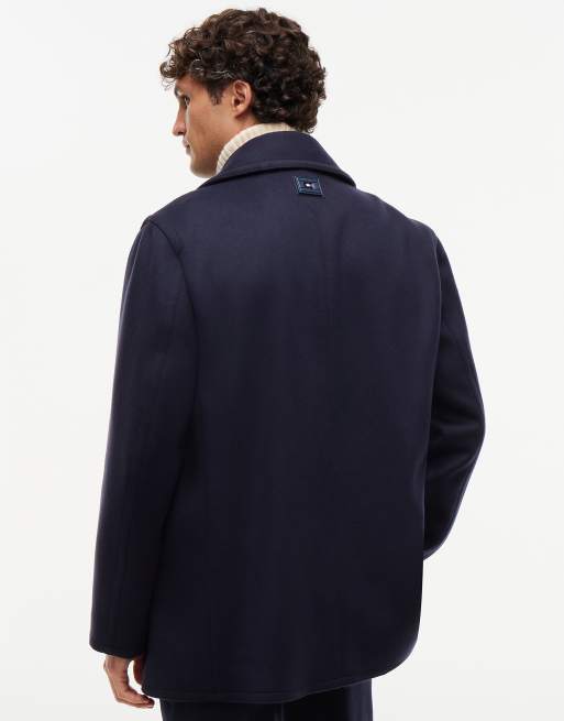 Tommy Hilfiger New york label wool blend relaxed peacoat in dark blue, 6 of 7