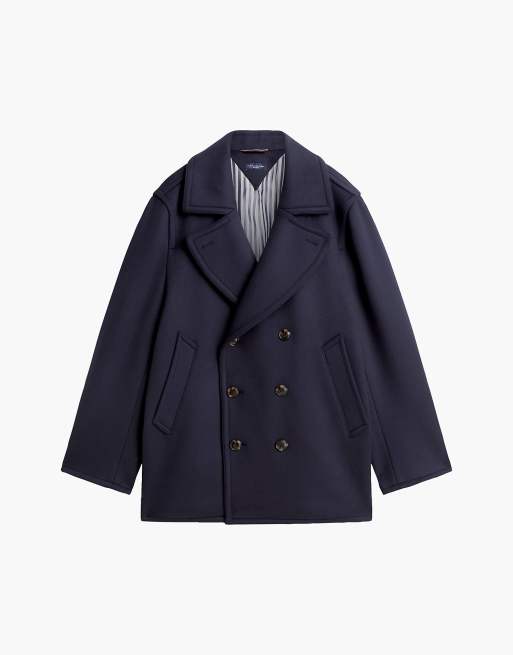 Tommy Hilfiger New york label wool blend relaxed peacoat in dark blue, 7 of 7