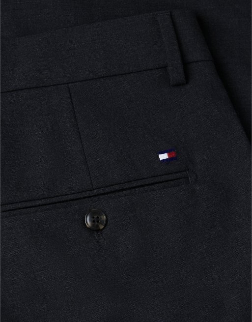 Tommy Hilfiger New york label wool blend tapered trousers in dark grey heather, 7 of 7