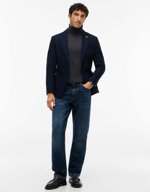 Tommy Hilfiger New york label wool roll neck jumper in dark grey, 2 of 6
