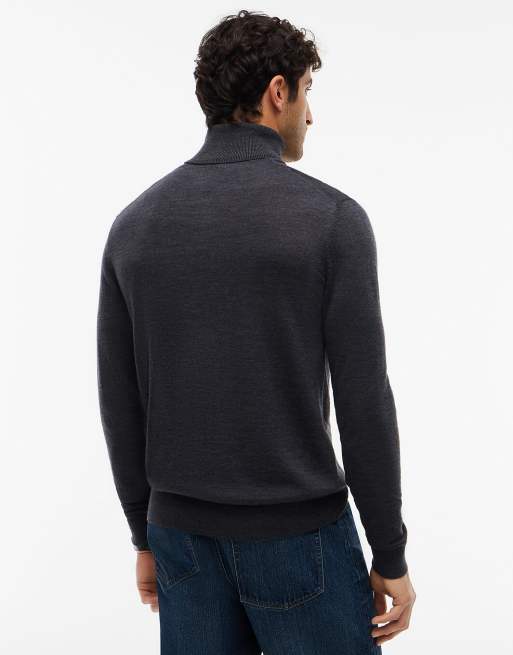 Tommy Hilfiger New york label wool roll neck jumper in dark grey, 4 of 6
