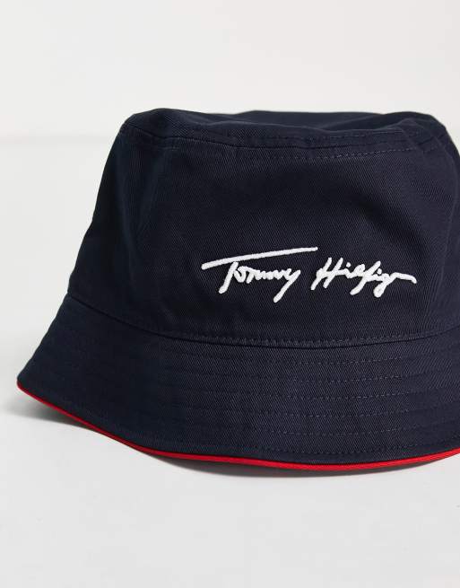 Tommy Hilfiger – Niebieski kapelusz typu bucket z napisem i logo, 3 z 4