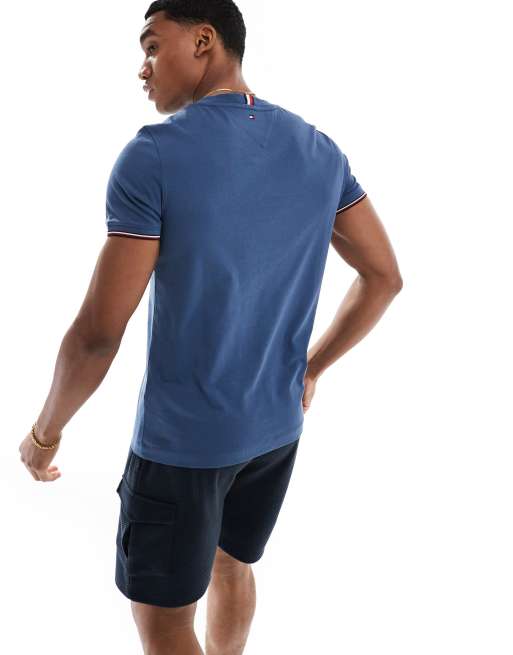 Tommy Hilfiger – Niebieski T-shirt z małym logo i lamówką, 2 z 4