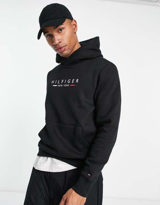 Tommy Hilfiger NY logo hoodie in black | ASOS