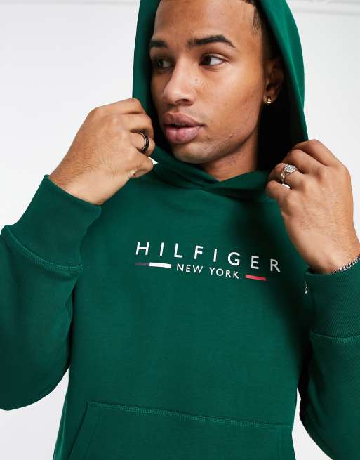 Tommy logo hoodie in green ASOS