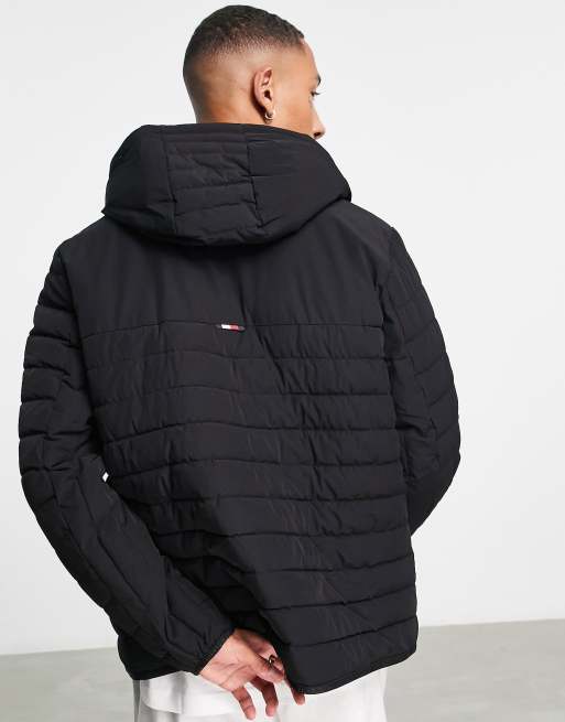 Tommy hilfiger hooded stretch puffer jacket in outlet black