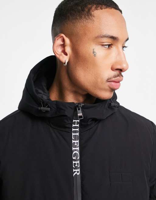 Tommy hilfiger hooded stretch puffer jacket in discount black