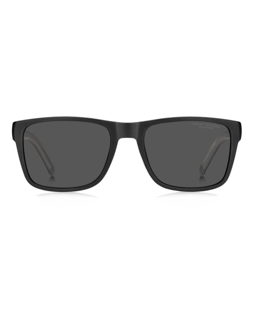 Tommy Hilfiger occhiali da sole rettangolari neri con lenti polarizzate grigie, 2 di 7