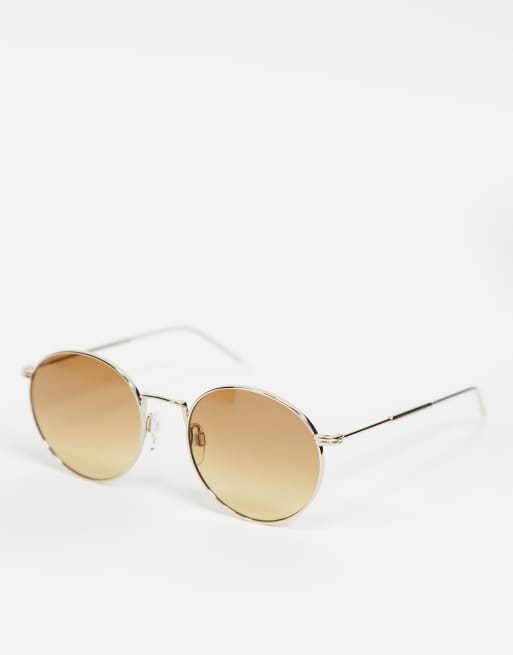 Tommy Hilfiger – Okrągłe okulary przeciwsłoneczne ze złotymi metalowymi oprawkami i brązowymi szkłami