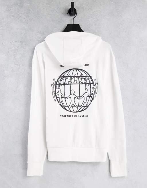 Tommy Hilfiger - One Planet Capsule - Felpa con cappuccio unisex bianca con stampa sulla schiena