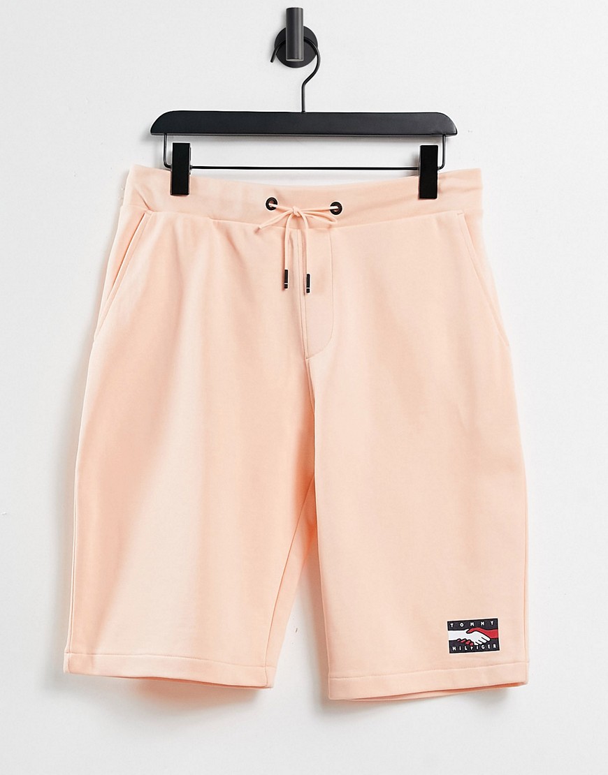 Tommy Hilfiger One Planet capsule unisex front print sweats shorts in pink