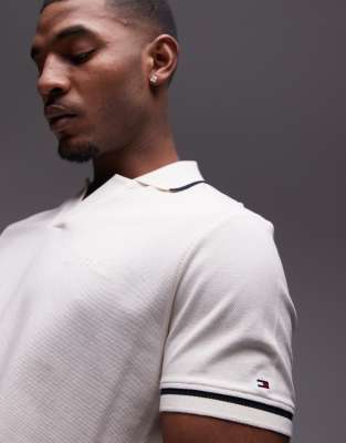 Shop Tommy Hilfiger Open Collar Tipped Polo Shirt In White