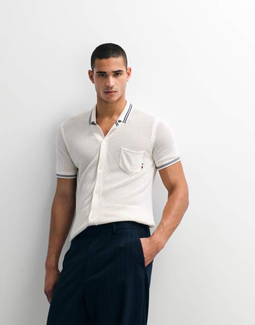 Tommy Hilfiger open knit shirt in ivory , 2 of 9