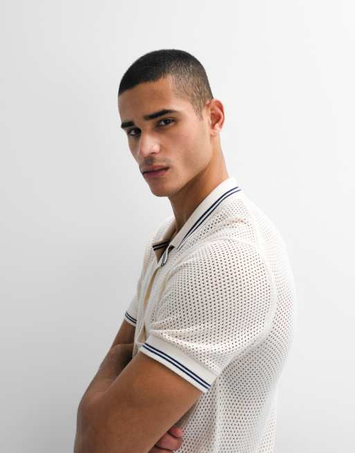 Tommy Hilfiger open knit shirt in ivory , 3 of 9