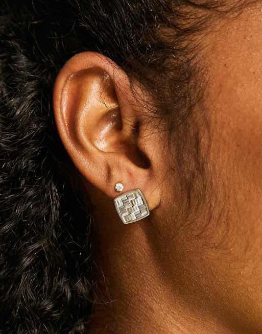 Tommy Hilfiger - Orecchini a bottone color argento con intreccio stile vimini