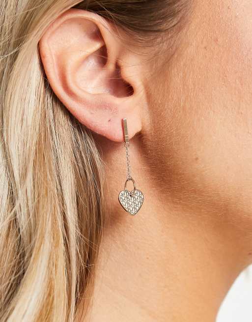 Tommy Hilfiger - Orecchini pendenti color oro rosa con ciondolo a cuore