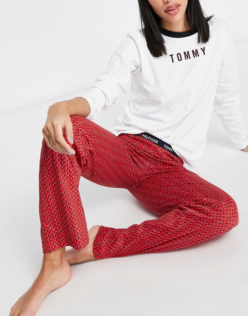 Tommy Hilfiger organic cotton holiday long sleeve legging pajama set in heart print-Red