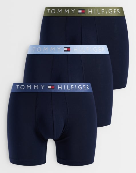 Tommy Hilfiger original 3 pack boxer briefs in black with blue/khaki-green waistbands - view 1