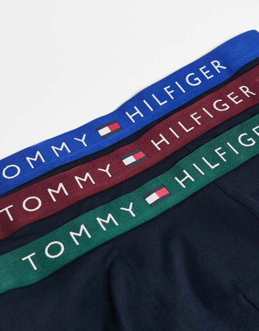 Tommy Hilfiger original 3 pack trunks in black with green/blue/burgundy waistbands, 2 of 3