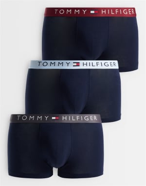 Tommy Hilfiger Original 3 pack trunks in black with red/navy/grey waistbands