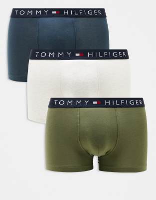 Оригинальные плавки Tommy Hilfiger из 3-х комплектов синегобелогозеленого цветов 12490₽