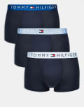 [Tommy Hilfiger] Tommy Hilfiger Original 3 pack trunks in navy with blue waistband M Dp Indgo/Brzzy Blu